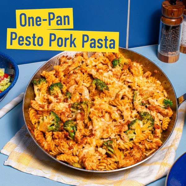 One Pan Pesto Pork Pasta in large pan